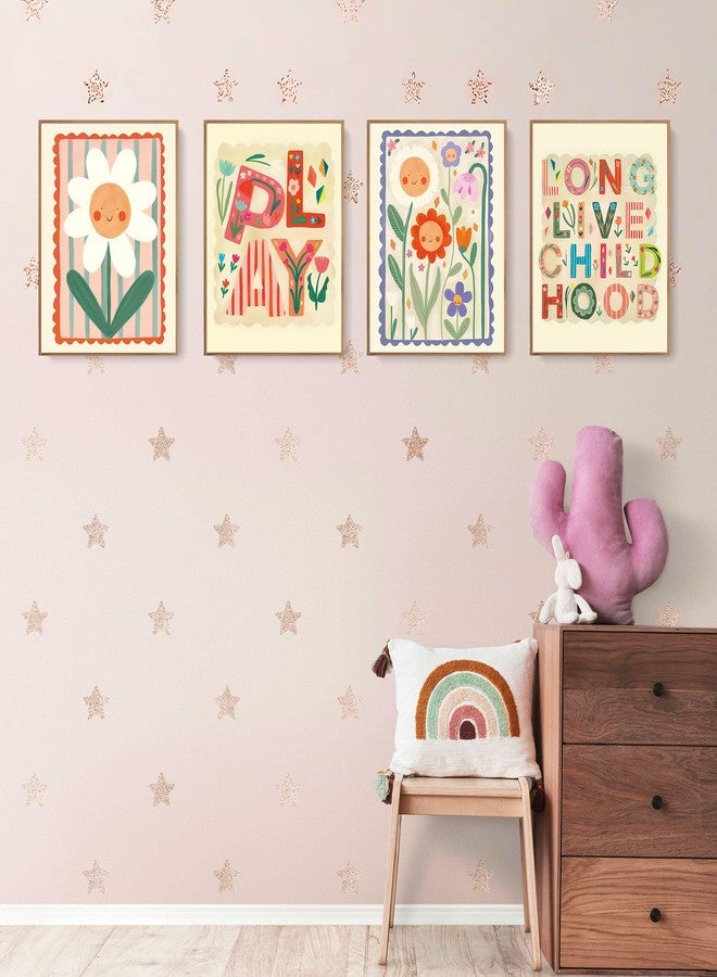 LARTSFRO Cute Kids Floral Wall Art Decor Posters, Smile Floral Artwork Room Bedroom Bathroom Playroom Wall Art Decor Aesthetic for Toddler Nursery Kids Gifts, Play Room Decor for Kids Colorful Wall Decor, 10x8 Inch Set of 4 Pcs Pictures (UNFRAMED) - Image 3