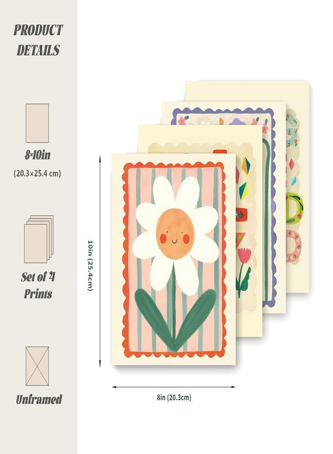 LARTSFRO Cute Kids Floral Wall Art Decor Posters, Smile Floral Artwork Room Bedroom Bathroom Playroom Wall Art Decor Aesthetic for Toddler Nursery Kids Gifts, Play Room Decor for Kids Colorful Wall Decor, 10x8 Inch Set of 4 Pcs Pictures (UNFRAMED) - Image 2