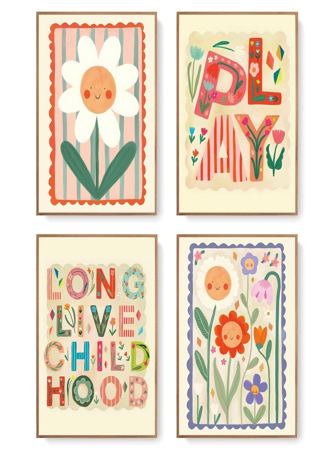 LARTSFRO Cute Kids Floral Wall Art Decor Posters, Smile Floral Artwork Room Bedroom Bathroom Playroom Wall Art Decor Aesthetic for Toddler Nursery Kids Gifts, Play Room Decor for Kids Colorful Wall Decor, 10x8 Inch Set of 4 Pcs Pictures (UNFRAMED) - Image 1