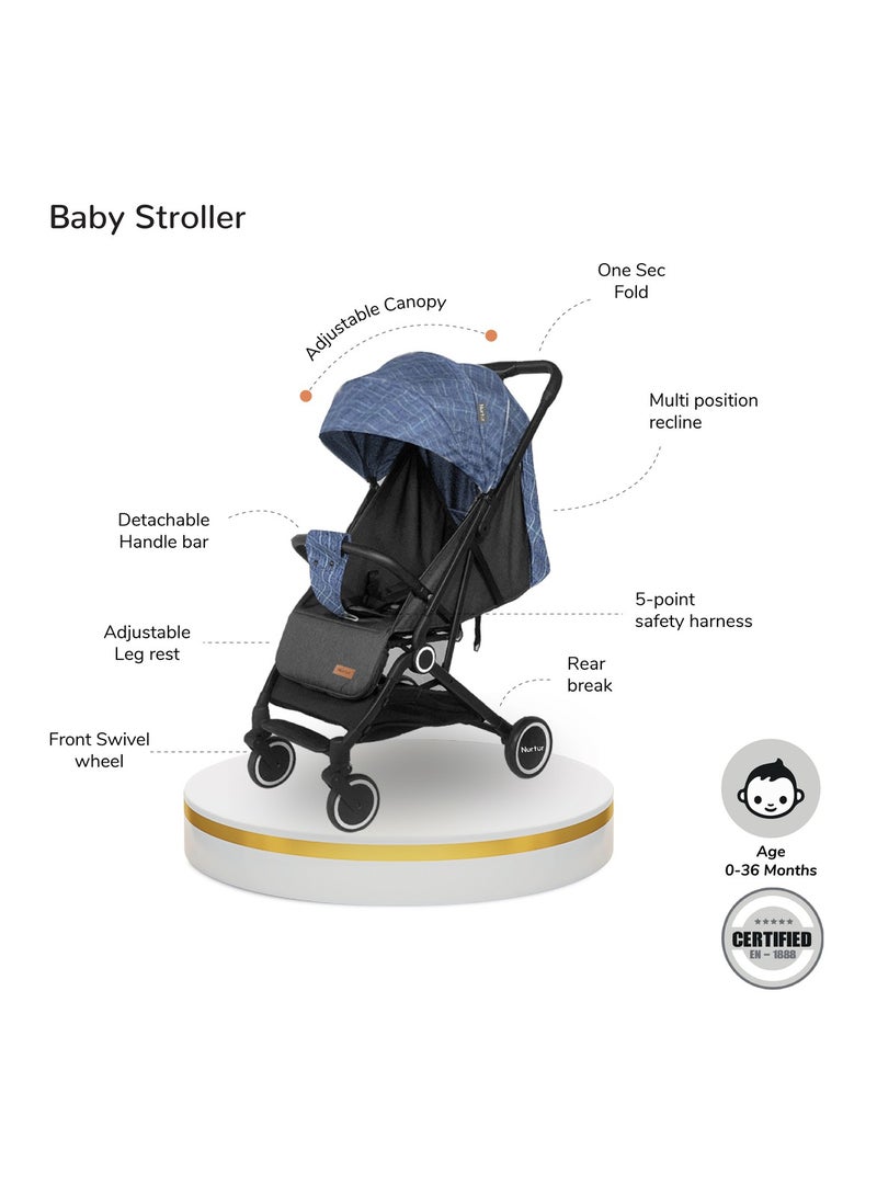 Nurtur Baby Stroller Storage Basket One -hand fold design 5 Point Safety Harness EVA wheels Blue - Image 2