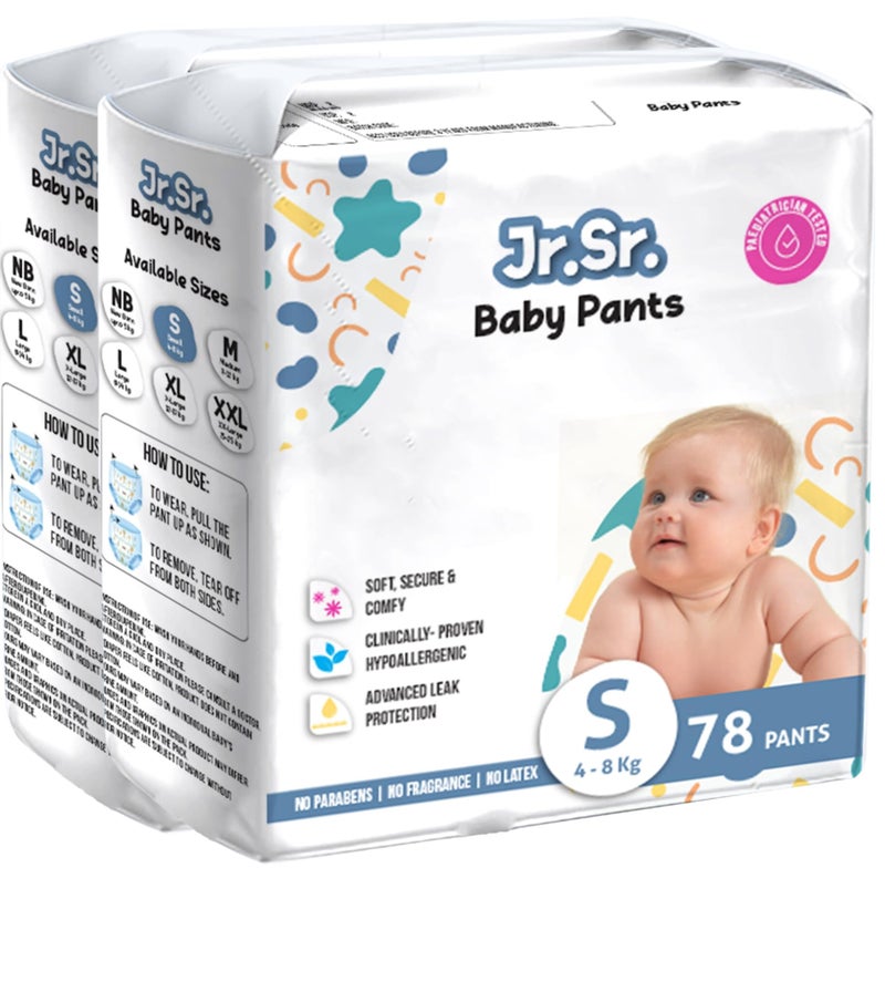 Jr. Sr. Baby Diaper Pants | Small (S) Size (4-8 kg), 156 Count | Pack of 2 | Upto 12 hr Absorption with Advanced Leak Protection | Safe For Babies Skin | Soft, Secure & Comfy - Image 1