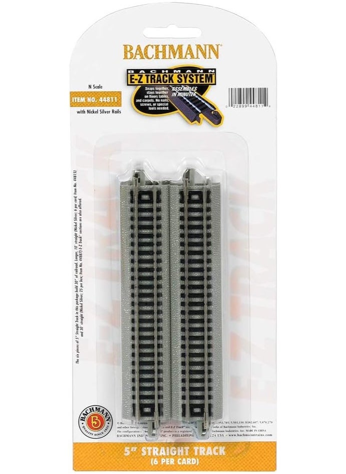 Bachmann Bachmann Trains - Snap-Fit E-Z TRACK 5” STRAIGHT TRACK (6/card) - NICKEL SILVER Rail With Grey Roadbed - N Scale, 8  - Image 1