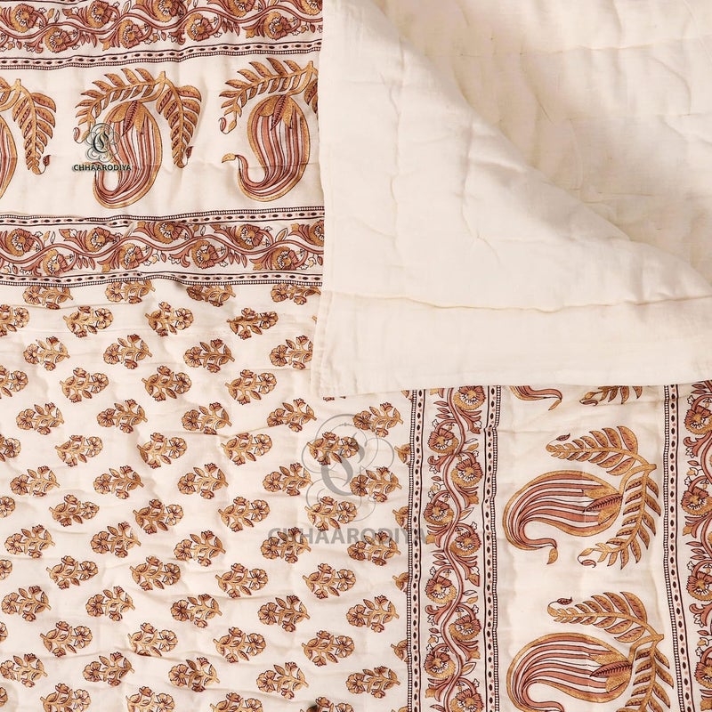 LILFLY Jaipuri Rajasthani Traditional Pure Cotton Single Bed Soft Jaipuri ACWinter QuiltRazai 55 X 85 inch Stitch Including Set of 1 Reversible Lightweight BOOTI1OFF White - Image 4