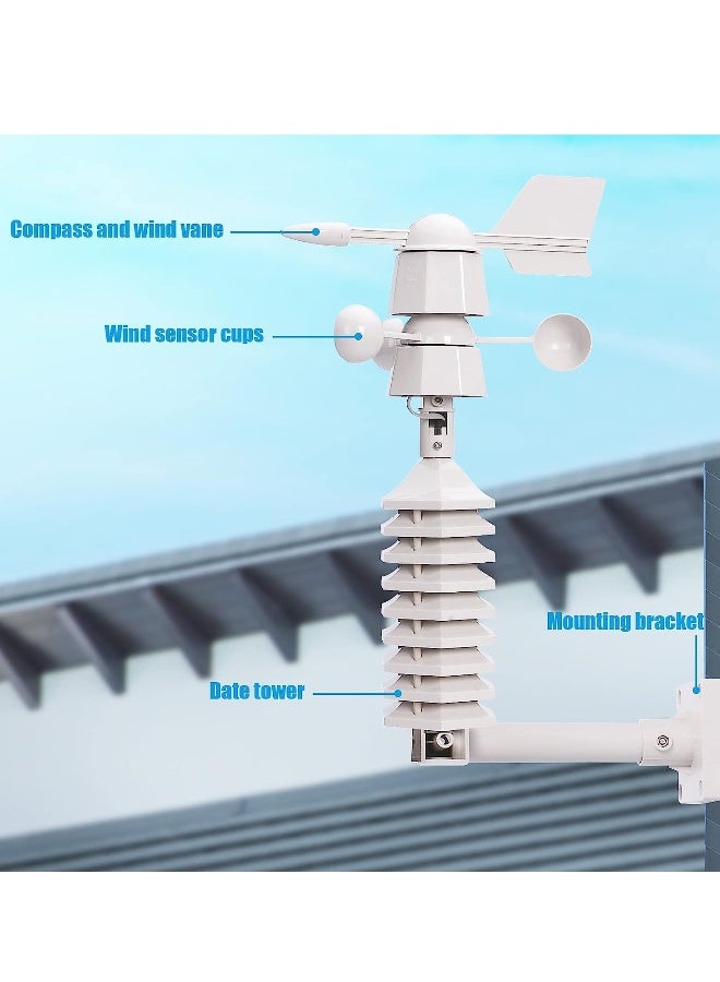Home Wireless Weather Stations, Multifunctional Wireless Weather Station with Measure Temperature, Humidity, Wind Speed/Wind Direction, Alarm Clock - Image 5