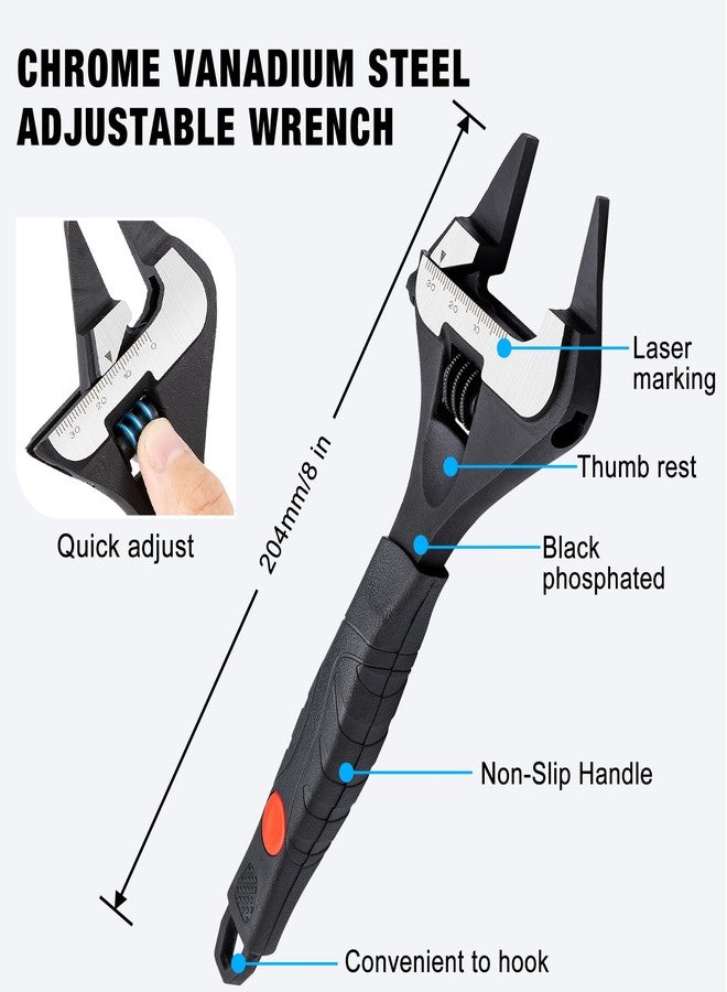MAXPOWER 8-inch Slim Jaw Adjustable Wrench, Wide Jaw Opening Adjustable Wrench, Dual Scale with Metric and SAE Plumbing Wrenches, Soft Grip Handle - Image 5