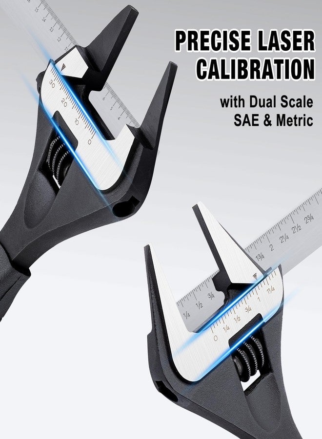 MAXPOWER 8-inch Slim Jaw Adjustable Wrench, Wide Jaw Opening Adjustable Wrench, Dual Scale with Metric and SAE Plumbing Wrenches, Soft Grip Handle - Image 4