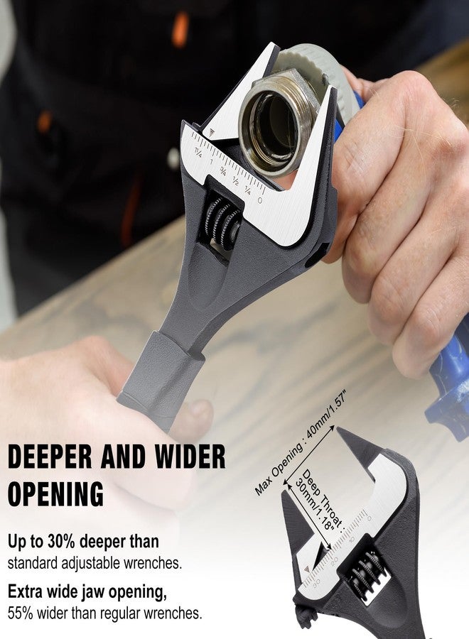 MAXPOWER 8-inch Slim Jaw Adjustable Wrench, Wide Jaw Opening Adjustable Wrench, Dual Scale with Metric and SAE Plumbing Wrenches, Soft Grip Handle - Image 2