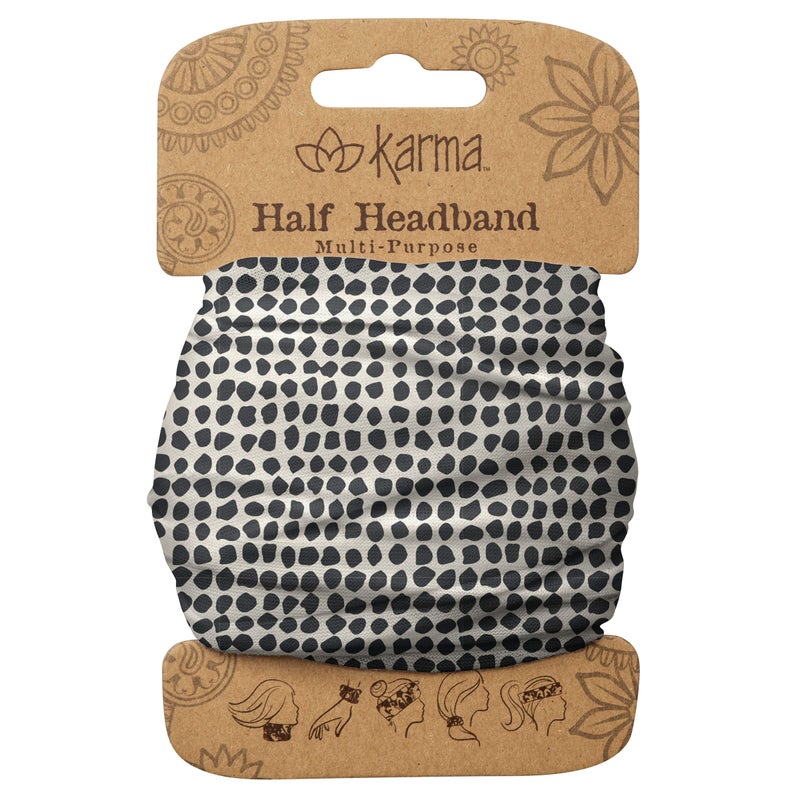 Karma Gifts Black Dots Headband for Women - Medium - Fabric Headband and Stretchy Hair Scarf - Black And White - Image 1