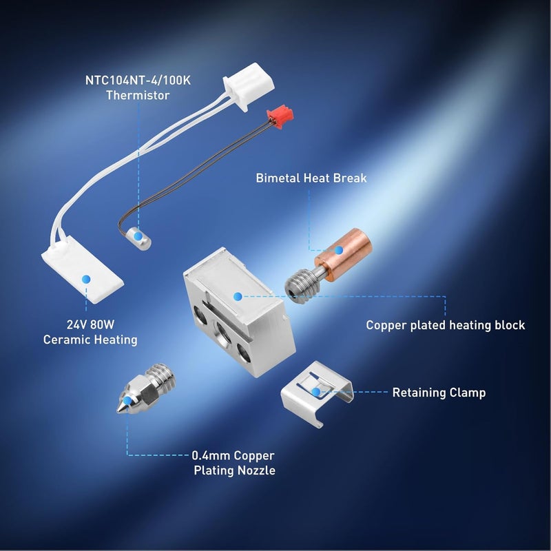 High Temperature 3D Printer Hotend Kit 24V 80W Ceramic Heater Copper Heat Break 0.4mm Nozzle for Ender 3 S1 S1 Pro CR10 - Image 4