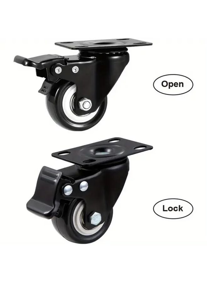4 Pack Black Heavy Duty Swivel Plate Casters With Brake Polyurethane Wheels - Image 5