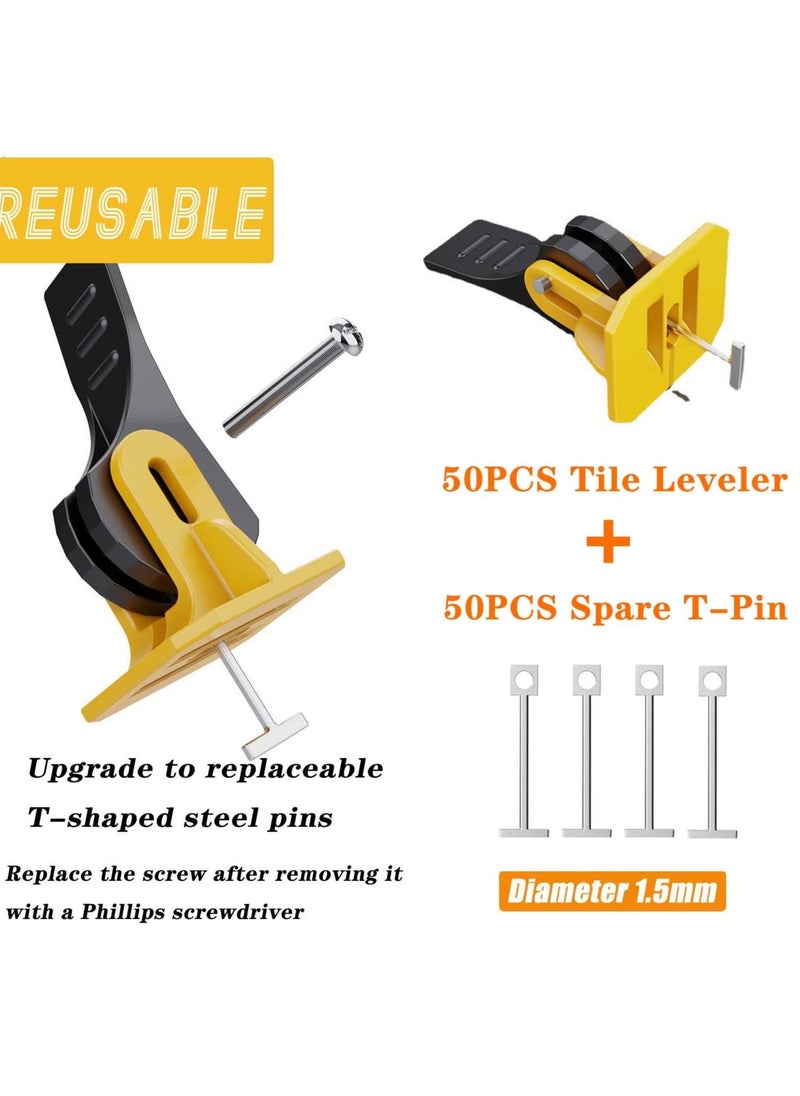 Generic - Tile Leveling System Kit, 50 Pcs Reusable Tile Levelers with 50 Pcs Replaceable Spare Steel T-Pin, Tile Tools for Installation Tile Installation Leveler Tool Set for 8-12mm Tiles, Wall & Floor - Image 1