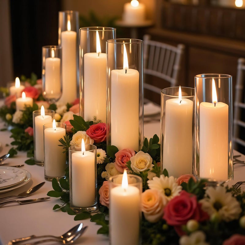 Homjoy 36 PCS White Pillar Candles with Glass Candle Holders Clear Hurricane Candle Holders Glass Cylinder Vases for Centerpieces Wedding Party, Event, Home Office (18 Candles+18 Candle Hoders) - Image 5