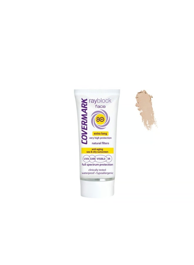 Covermark Rayblock Face Tinted Cream Anti-Aging Sunscreen SPF80 Soft Brown 50ml - Image 1