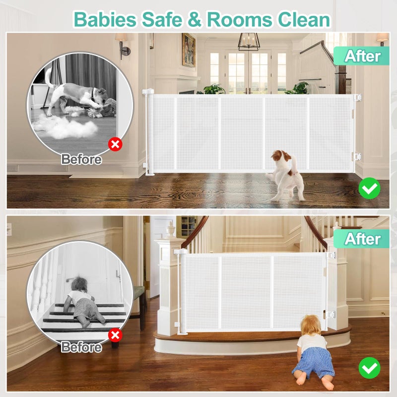 EZIGO Upgrade 120 inch Retractable Baby Gates, EZIGO Extra Wide Baby Gate for Large Opening Extra Long Mesh Gate for Kids or Pet Dog Gate Child Safety Gate for Stairs Hallways Doorway Indoor Outdoor, White - Image 4