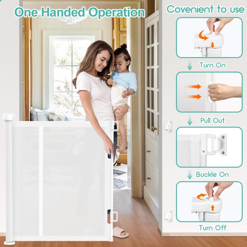 EZIGO Upgrade 120 inch Retractable Baby Gates, EZIGO Extra Wide Baby Gate for Large Opening Extra Long Mesh Gate for Kids or Pet Dog Gate Child Safety Gate for Stairs Hallways Doorway Indoor Outdoor, White - Image 5