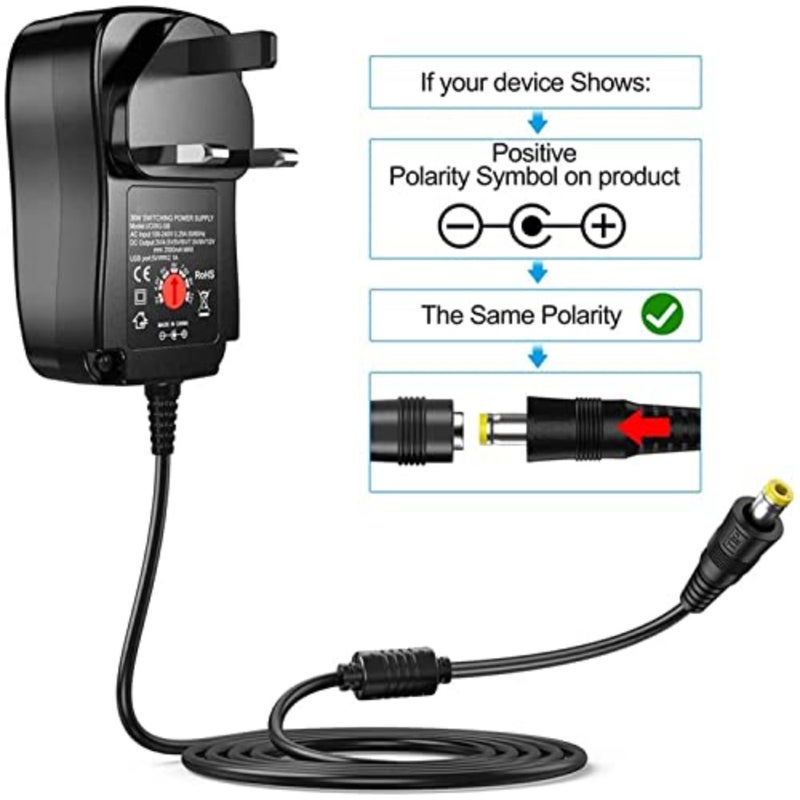 30W Universal AC/DC Adapter Switching Power Supply with 8 Selectable Adapter Plugs for 3V 4.5V 5V 6V 7.5V 9V 12V Household Electronics and LED Strip - Image 2