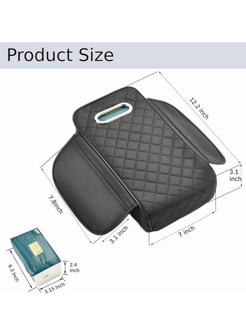 Generic Arm Rest Cover for Car, Microfiber Leather Car Center Console Cover with 2 Storage Bags and a Tissue Box, Universal Car Console Covers Accessories Black  - Image 2