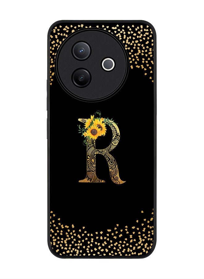 Stylizedd For Vivo Y39 5G / vivo Y300i 5G Case,Slim fit Camera Protection, Shockproof Thin Phone cover  - Custom Floral Monogram - R ( Black ) - Image 1