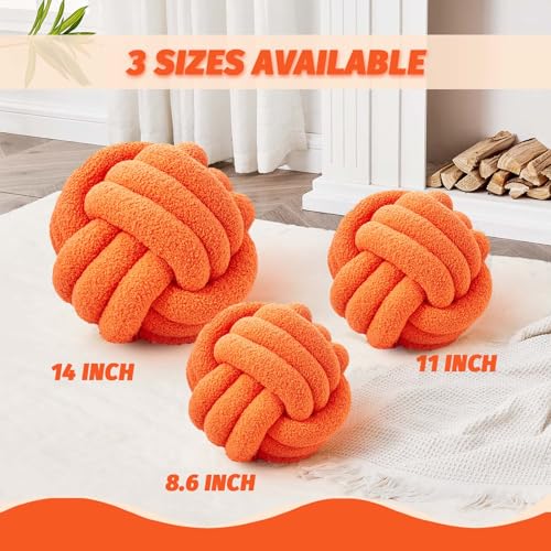 Uvvyui Knot Pillow Ball Soft Home Decorative Pillows Round Throw Pillow Handmade Knotted Plush Pillow Round Boucle Pillow Cushion 11 Inches Orange - Image 3