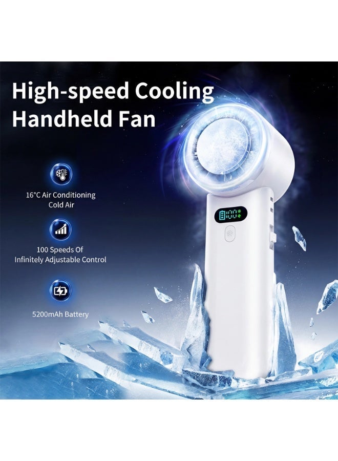 Yakiter Handheld Portable Fan with Ice Cooler, 100 Speeds Adjustable, Digital Display, USB Rechargeable, for Travel Beach Outdoors（White） - Image 4
