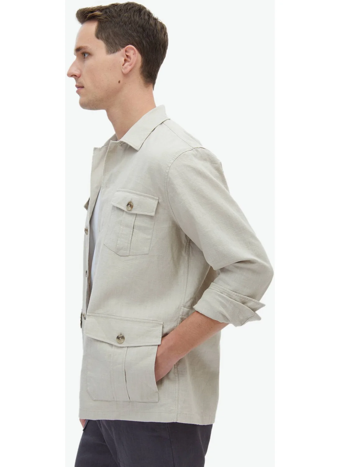 كيب Beige Plain Regular Fit Woven Overshirt
