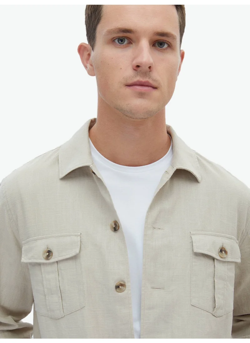 كيب Beige Plain Regular Fit Woven Overshirt