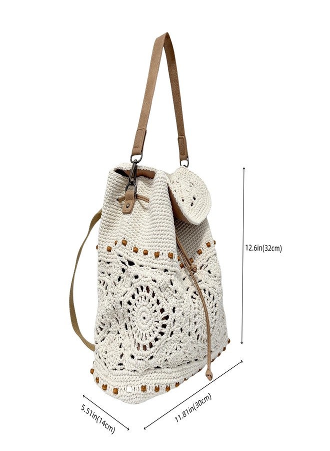 Eiyye Handmade Crochet Backpack for Women Premium Cotton Rope Boho Rucksack with Adjustable Straps Lightweight Woven Shoulder Backpack for Travel Beach & Everyday Casual - Image 2