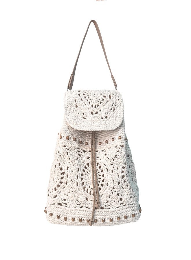 Eiyye Handmade Crochet Backpack for Women Premium Cotton Rope Boho Rucksack with Adjustable Straps Lightweight Woven Shoulder Backpack for Travel Beach & Everyday Casual - Image 1