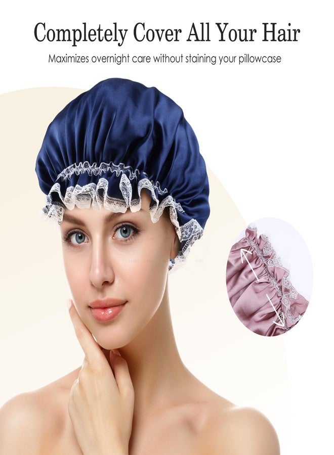 ZLYC Mulberry Silk Sleeping Bonnet for Women Hair Night Sleep Cap with Elastic Band, Floral White - Image 3