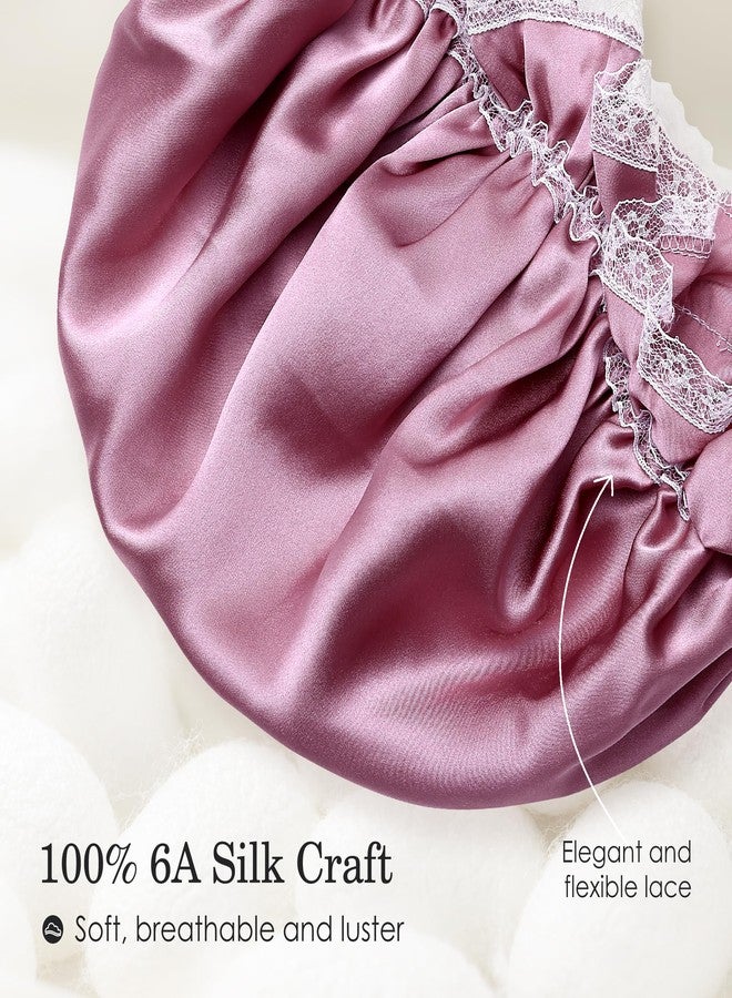 ZLYC Mulberry Silk Sleeping Bonnet for Women Hair Night Sleep Cap with Elastic Band, Floral White - Image 2