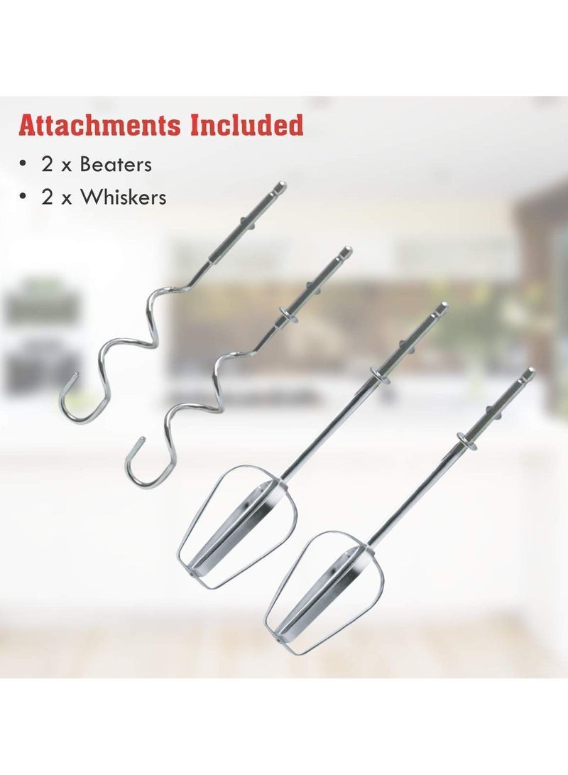 UNICORN Electric Hand Mixer with 7 Speed Settings – Egg Beater, Cream Whipper & Dough Mixer with 2 Stainless Steel Beaters & 2 Dough Hooks – Compact Kitchen Mixer (White) - Image 2