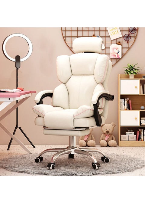 Comfortable Sedentary Lazy Computer Chair, Leisure Lift Swivel Gaming Chair, Household Lift Swivel Back Sofa Chair(White)