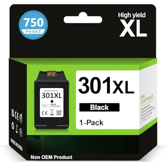 301XL BLACK INK CARTRIDGE HIGH CAPACITY - 750+ PAGES, REPLACEMENT FOR HP 301 BLACK INK CARTRIDGE ORIGINAL, PRINTER INK 301 XL FOR ENVY 5530 4500 4507 5532 DESKJET 3050A 3050 1510 1514 - Image 2