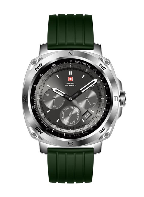 Swiss Military Dom 4 Smartwatch - 1.43" AMOLED, Call Features, Multi Language, Heart Rate/BP/Oxygen Level Monitoring, Wireless Charging, 5-7 Days Battery Life,IP67, Compatibility: iOS/Android- Green