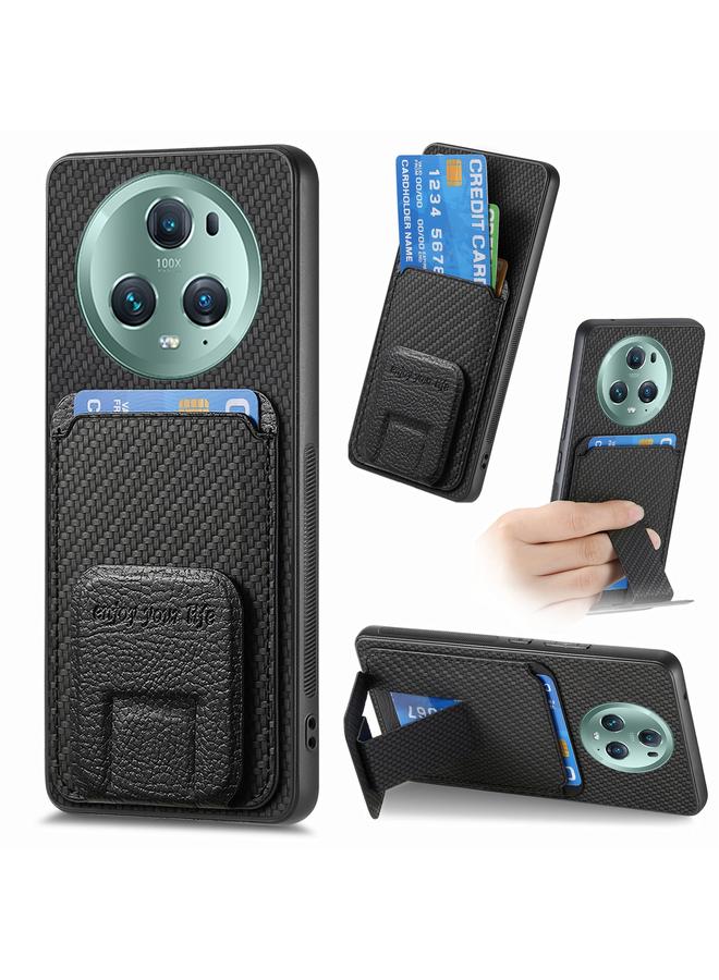 S-TOP Case For Honor Magic5 Carbon Fiber Card Bag Fold Stand Phone Case - Image 1