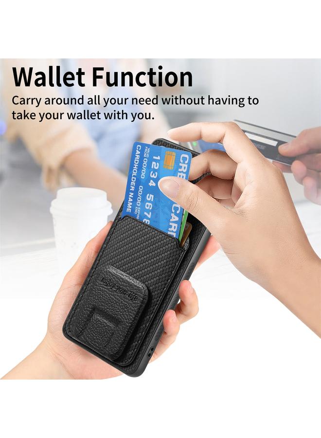 S-TOP Case For Honor Magic5 Carbon Fiber Card Bag Fold Stand Phone Case - Image 4