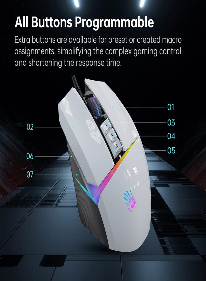 Bloody W60Max Wired RGB FPS Gaming Mouse, 10000 CPI, All Buttons Programmable, 2000Hz Report Rate, 250 IPS, 4M Onboard Memory (Pandawhite) - Image 3