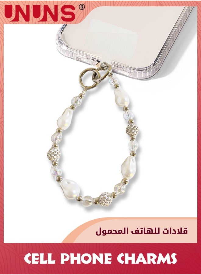 UNUNS Phone Charm Strap,Irregular Beaded Pearls Crystals Detachable Anti Theft Phone Strap,Hands-Free iPhone Wrist Strap For Women Girls,Phone Chain Wristlet For Apple Samsung Google,Phone Case Accessories  - Image 1