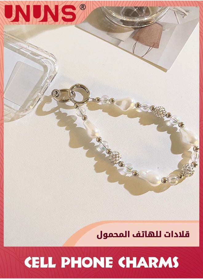 UNUNS Phone Charm Strap,Irregular Beaded Pearls Crystals Detachable Anti Theft Phone Strap,Hands-Free iPhone Wrist Strap For Women Girls,Phone Chain Wristlet For Apple Samsung Google,Phone Case Accessories  - Image 3