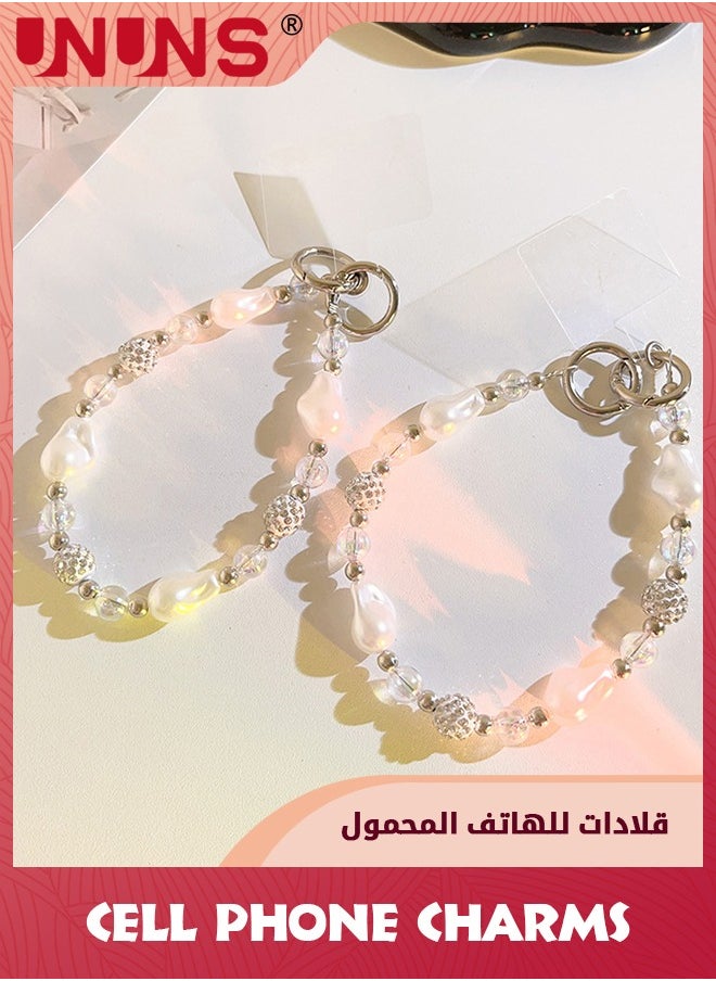 UNUNS Phone Charm Strap,Irregular Beaded Pearls Crystals Detachable Anti Theft Phone Strap,Hands-Free iPhone Wrist Strap For Women Girls,Phone Chain Wristlet For Apple Samsung Google,Phone Case Accessories  - Image 4