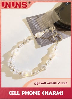 UNUNS Phone Charm Strap,Irregular Beaded Pearls Crystals Detachable Anti Theft Phone Strap,Hands-Free iPhone Wrist Strap For Women Girls,Phone Chain Wristlet For Apple Samsung Google,Phone Case Accessories  - Image 2