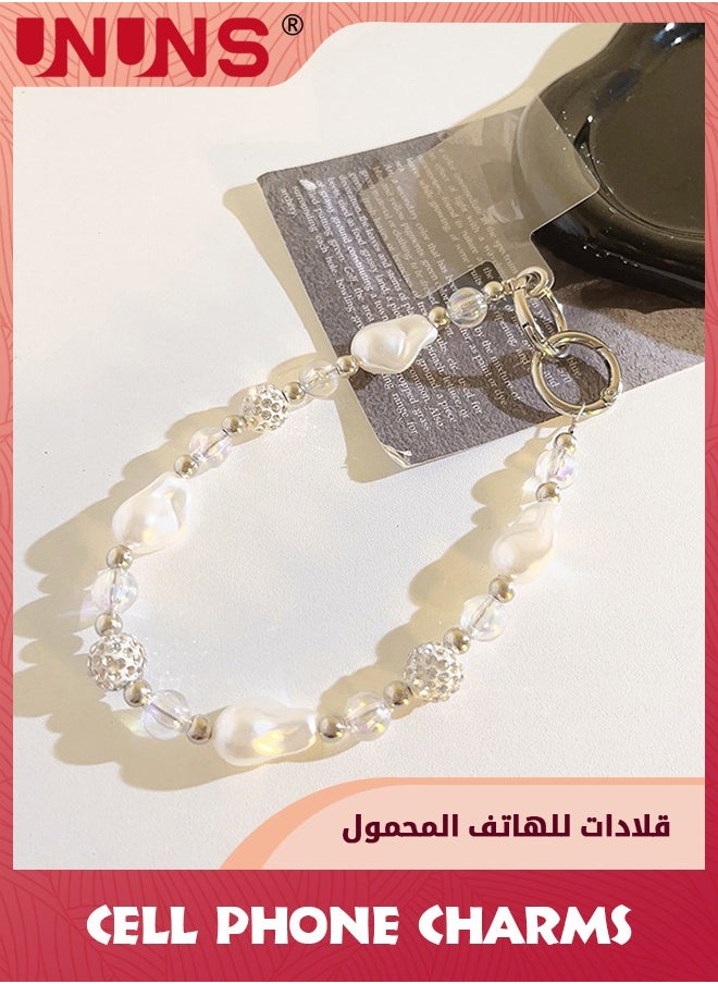 UNUNS Phone Charm Strap,Irregular Beaded Pearls Crystals Detachable Anti Theft Phone Strap,Hands-Free iPhone Wrist Strap For Women Girls,Phone Chain Wristlet For Apple Samsung Google,Phone Case Accessories  - Image 2