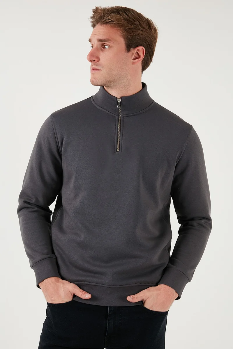 بوراتي Cotton Regular Fit Half Zipper Stand Collar Sweat Men's Sweat 59052592