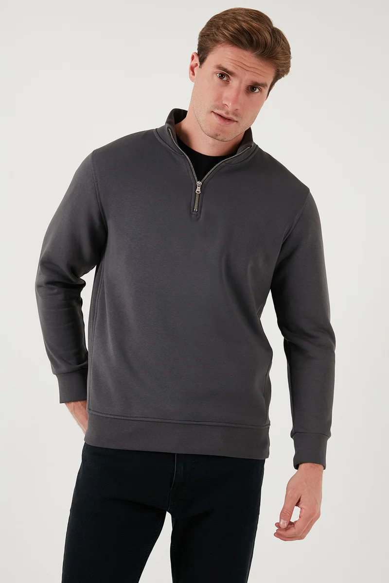 بوراتي Cotton Regular Fit Half Zipper Stand Collar Sweat Men's Sweat 59052592