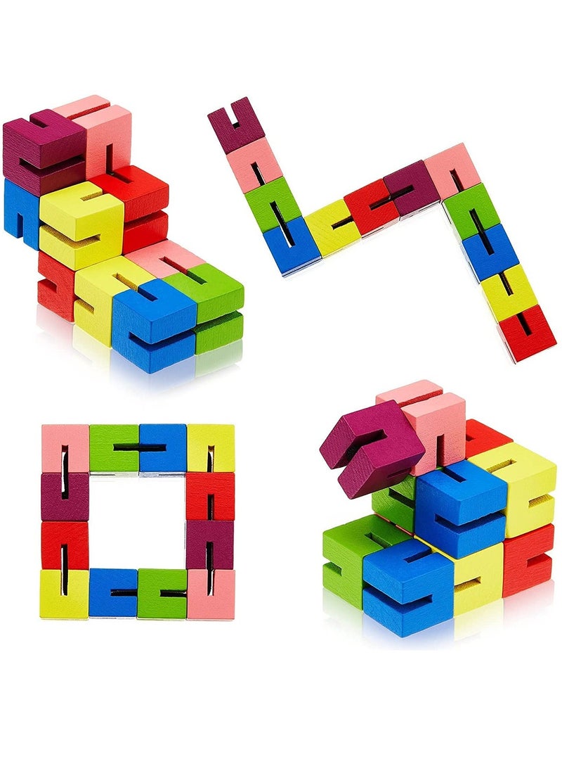 Y&D 6 Pcs Wooden Fidget Toy Twist Block Cubes Puzzle Toys Finger Sensory for Kids Party Birthday Gift Supplie  - Image 1