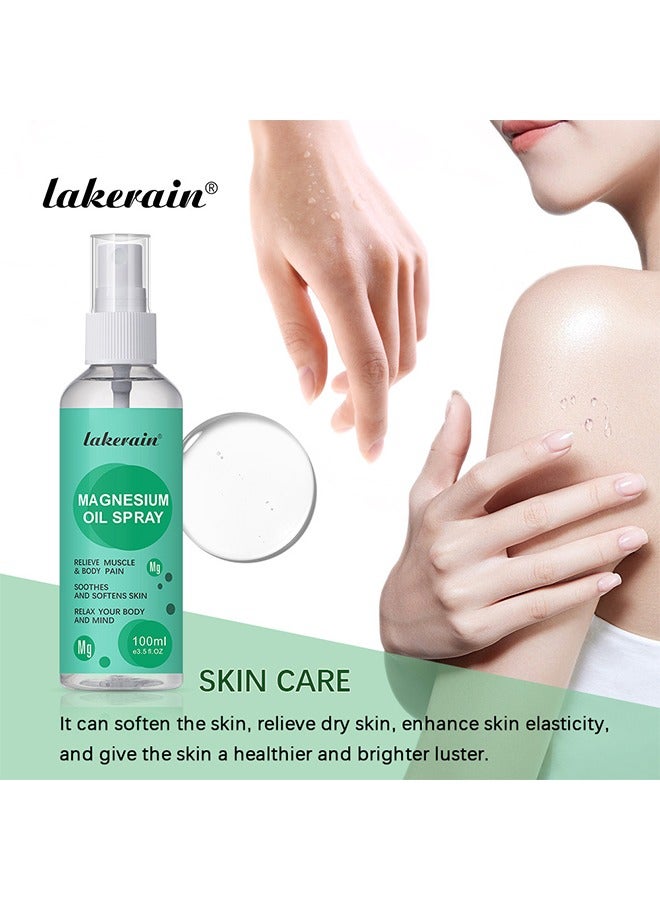 lakerain Magnesium Oil Spray，Mineral Essential Massage Oil Multi-Use Improve Sleep Reduce Stress Soothes Skin Relieve Pain 100ml - Image 4