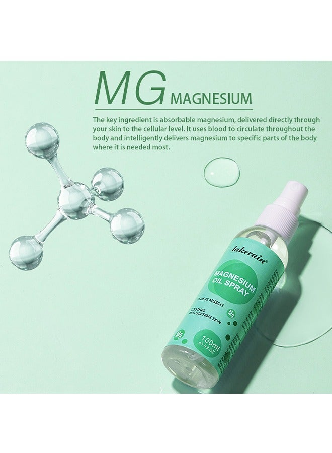 lakerain Magnesium Oil Spray，Mineral Essential Massage Oil Multi-Use Improve Sleep Reduce Stress Soothes Skin Relieve Pain 100ml - Image 3