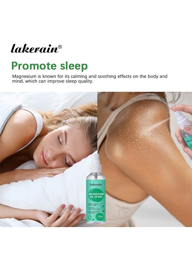 lakerain Magnesium Oil Spray，Mineral Essential Massage Oil Multi-Use Improve Sleep Reduce Stress Soothes Skin Relieve Pain 100ml - Image 5
