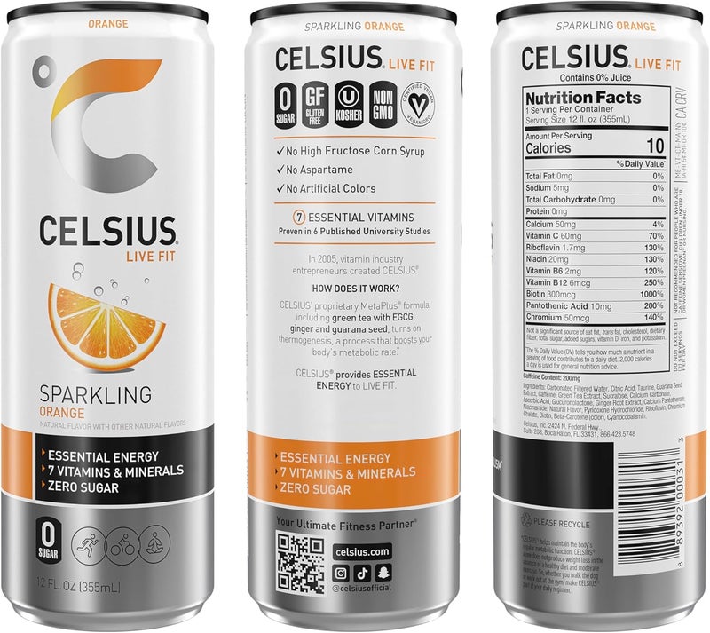 CELSIUS مشروب فيتنس سيلسيوس برتقال فوار - عبوة من 12 - Image 3