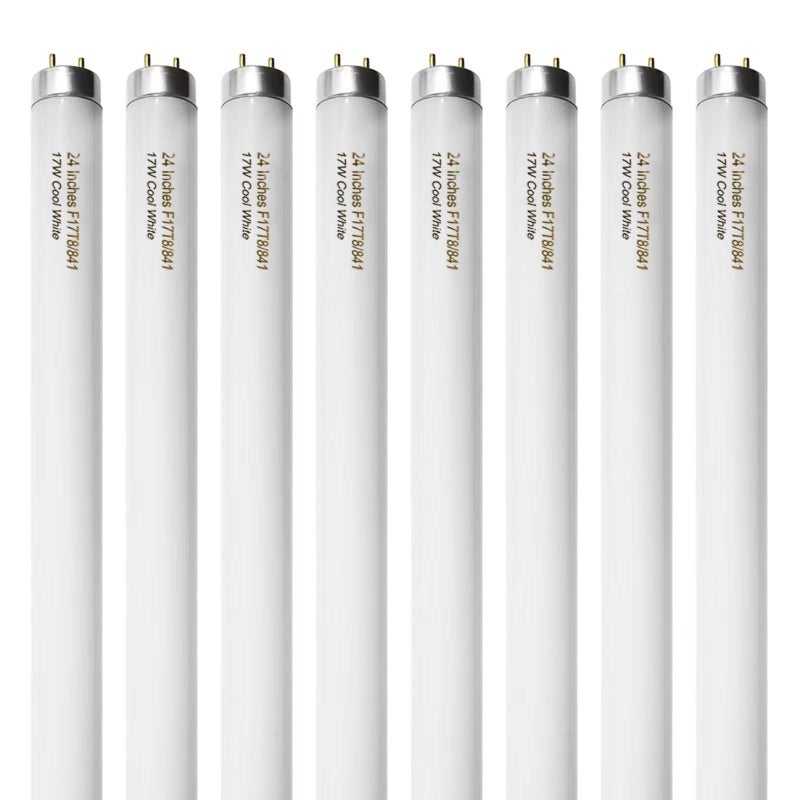 Konideke 8 Pack 24 inch F17T8/841 17 Watts Light Bulb, 2 Foot Straight Fluorescent Tube T8 Tube Light, 4100K Cool White 1400 Lumen G13 Medium Bi-Pin Cap 8 Count - Image 1